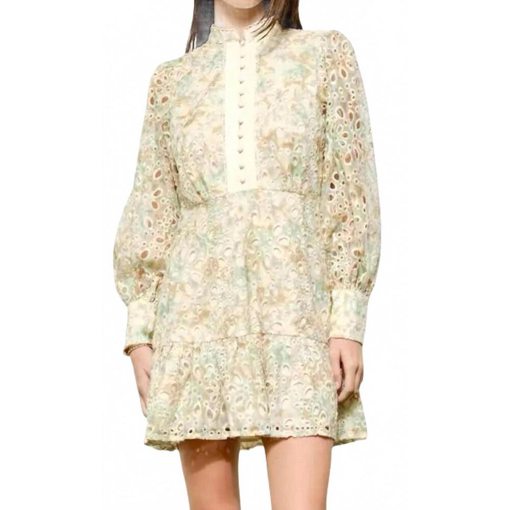 NEW INA FASHION romantic floral lace eyelet dress in sage green